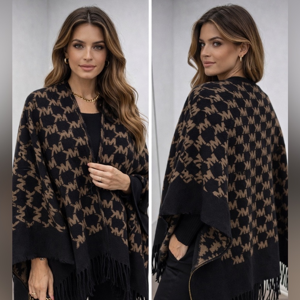 Michael Kors Shawl Signature MK Logo Jacquard Cape Wrap